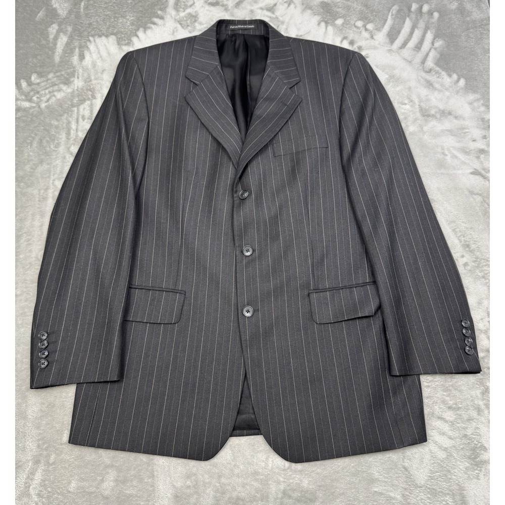 Prestige S Cohen Suit Blazer Jacket‎ Mens 46L Black Pinstripe Sport Coat Wool